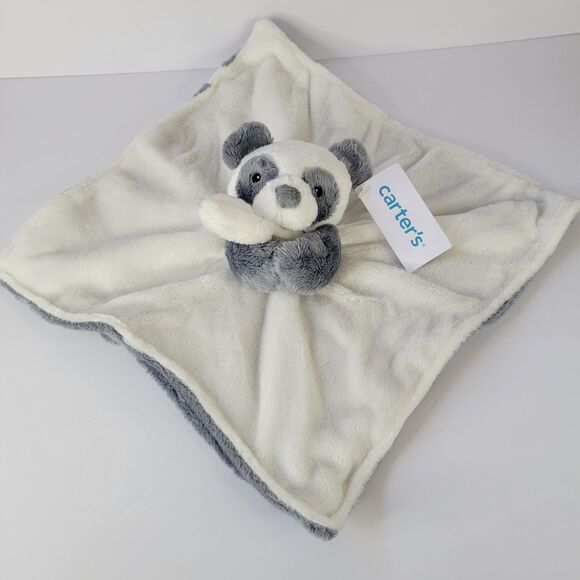 2020 Carters Gray White Panda Bear Plush Lovey Baby Security Blanket 14x14" NWT - Picture 3 of 13